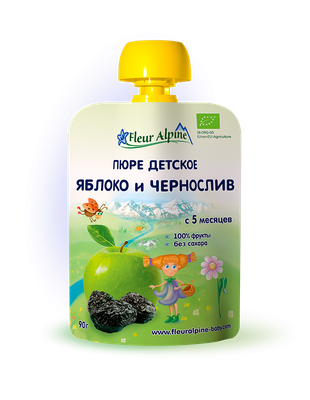 Пюре Флер Альпин Органик Яблоко-Чернослив с 5 мес. 90 гр. /48 (пауч)